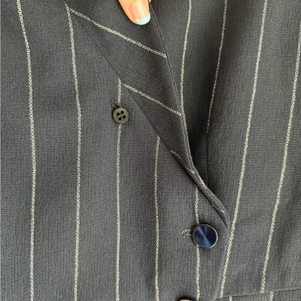 ARMANI COLLEZIONI Sz 8 Vintage Striped Navy Wool Blend Notched Collared - Picture 7 of 9
